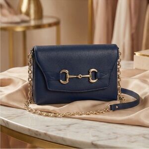 Banana Republic Navy Blue Vegan Leather Horsebit Crossbody Bag